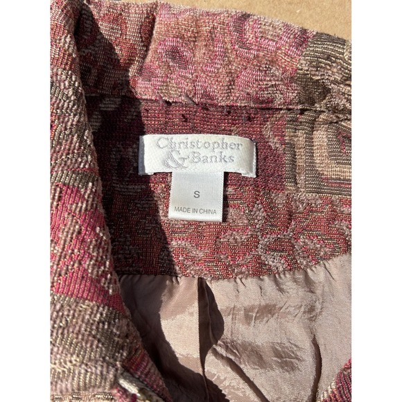 Christopher Banks Tapestry Floral Print Zip Up Jacket Coat S Small Burgundy - Picture 3 of 6
